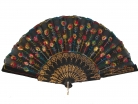Black Slab Fabric Hand Fan with Peacock Pattern Sequin Style