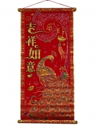 Bringing Wealth Red Scroll with Peacock