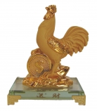 Rubber Finished Golden Rooster Statue with Big Coin