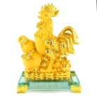 8 Inch Golden Rubber Finished Rooster Statue with Wu Lou