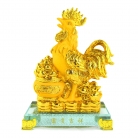 8 Inch Golden Rubber Finished Rooster Statue with Money Pot