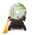 Genuine Jade Display Plate with Crane Picture and Stand