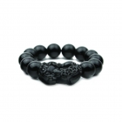 Black Obsidian Beaded Stone Bracelet with Pi Yao